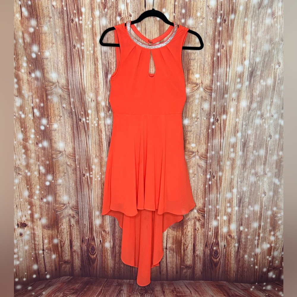 Marine Lu Tangerine Orange Rhinstone Cocktail Dress Size Small.